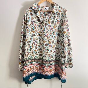 Cynthia Rowley Tunic Top Blouse Women's Plus 1X Floral Print Peasant Tie side